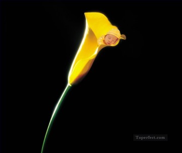オリジナルフェアリーエンジェル Painting - 黄色い花の妖精オリジナルの眠れる天才